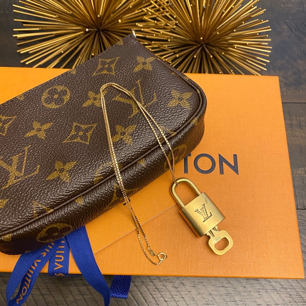 LOUIS VUITTON Lock & Key w/14K Gold Necklace - Picture 2 of 8